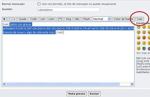 Lo pegamos en el mensaje y con todo seleccionado pinchamos en el botón Calc.