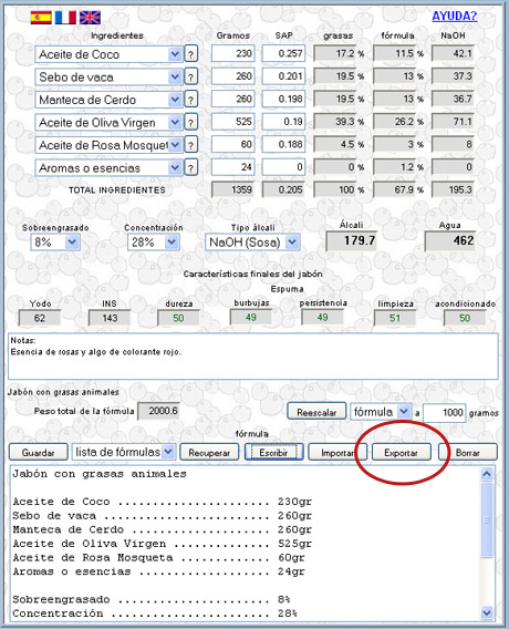 Primero le damos al botón exportar en la calculadora para que nos salga una cosa incomprensible en la ventana inferior.